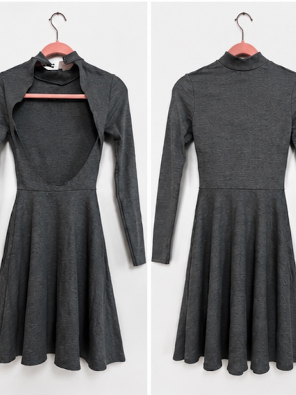 American Apparel Mock Neck Open Back Skater Dress Grey XS NEW